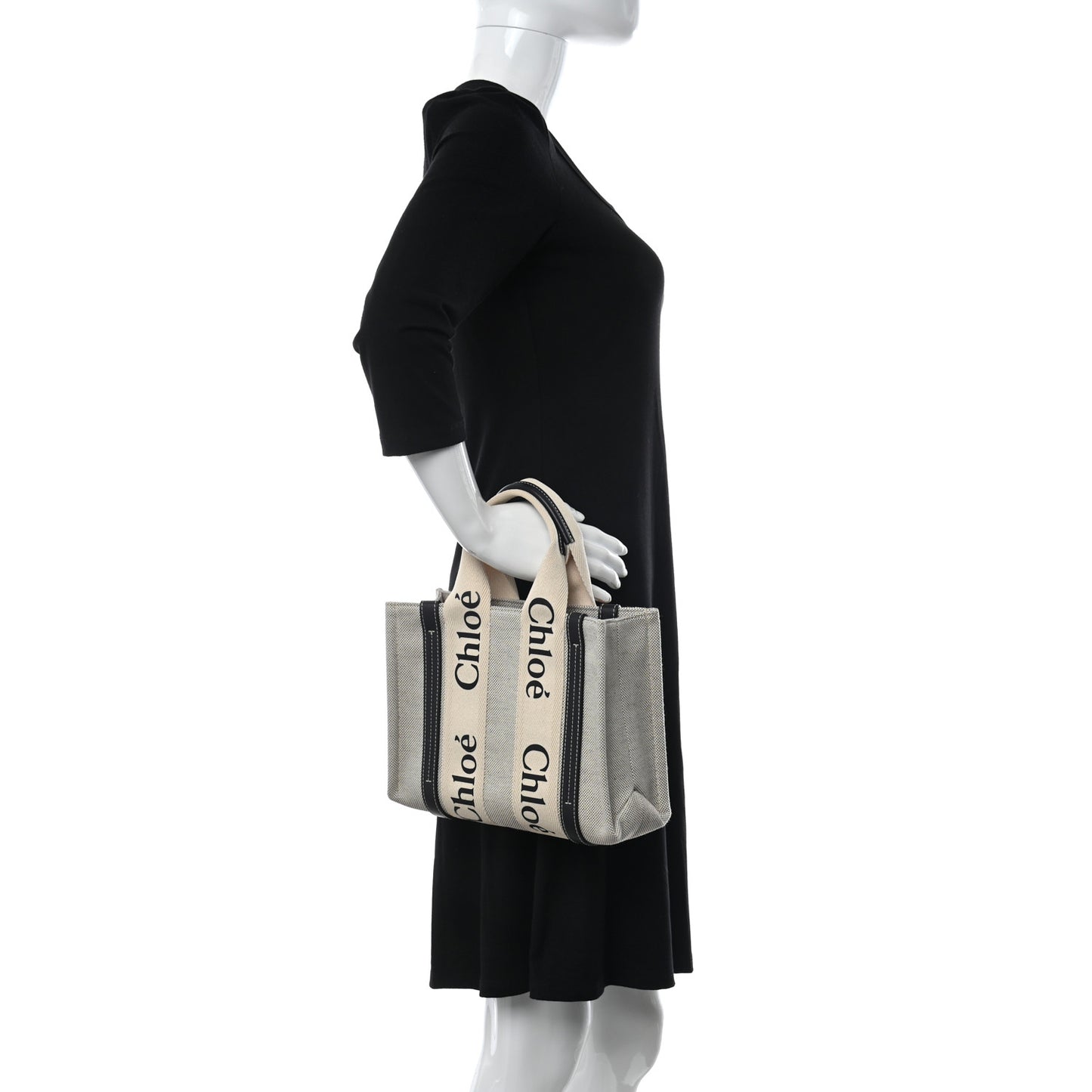 Cotton Calfskin Small Woody Ribbon Tote With Strap White Navy