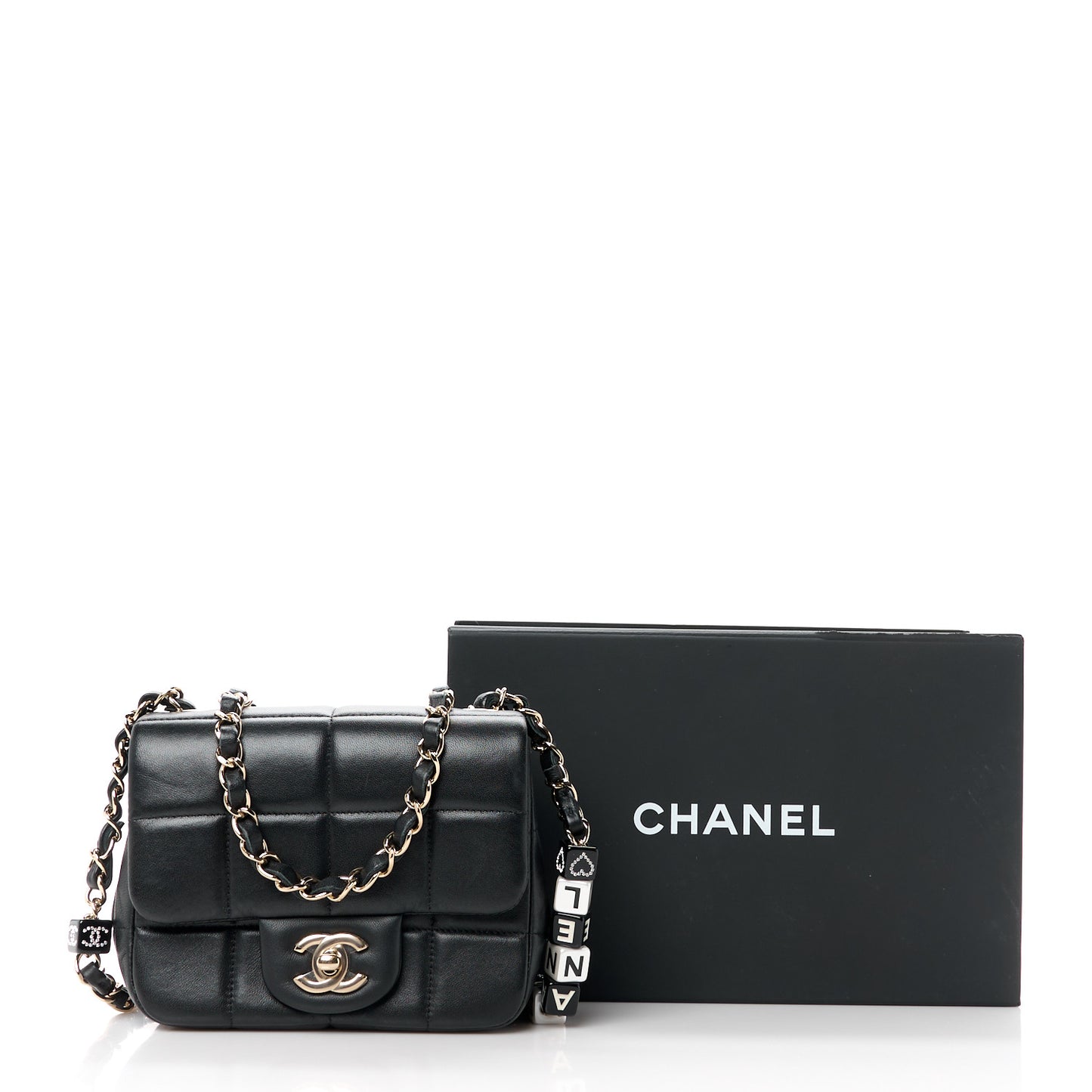 Lambskin Resin Crystal Square Quilted Mini Monacoco Flap Black