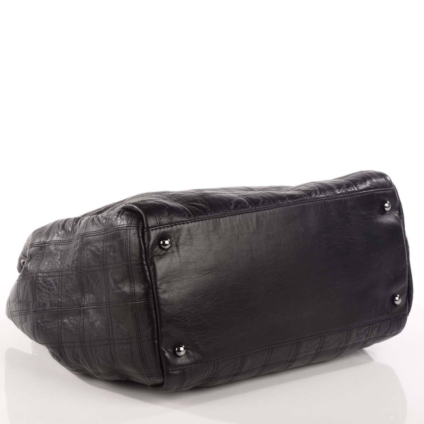Lambskin Square Stitched Lax Accordion Shoulder Bag Black
