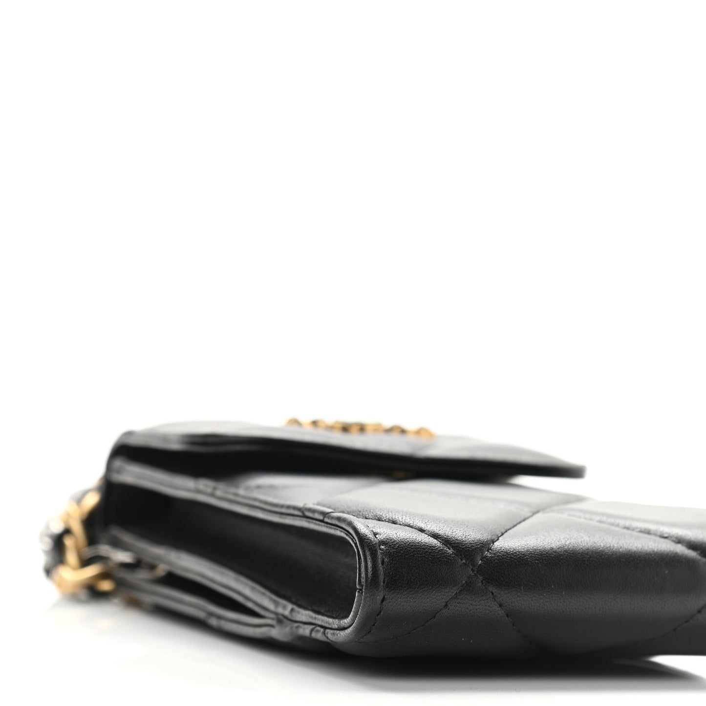 Lambskin Quilted Chanel 19 Phone Holder With Chain Black