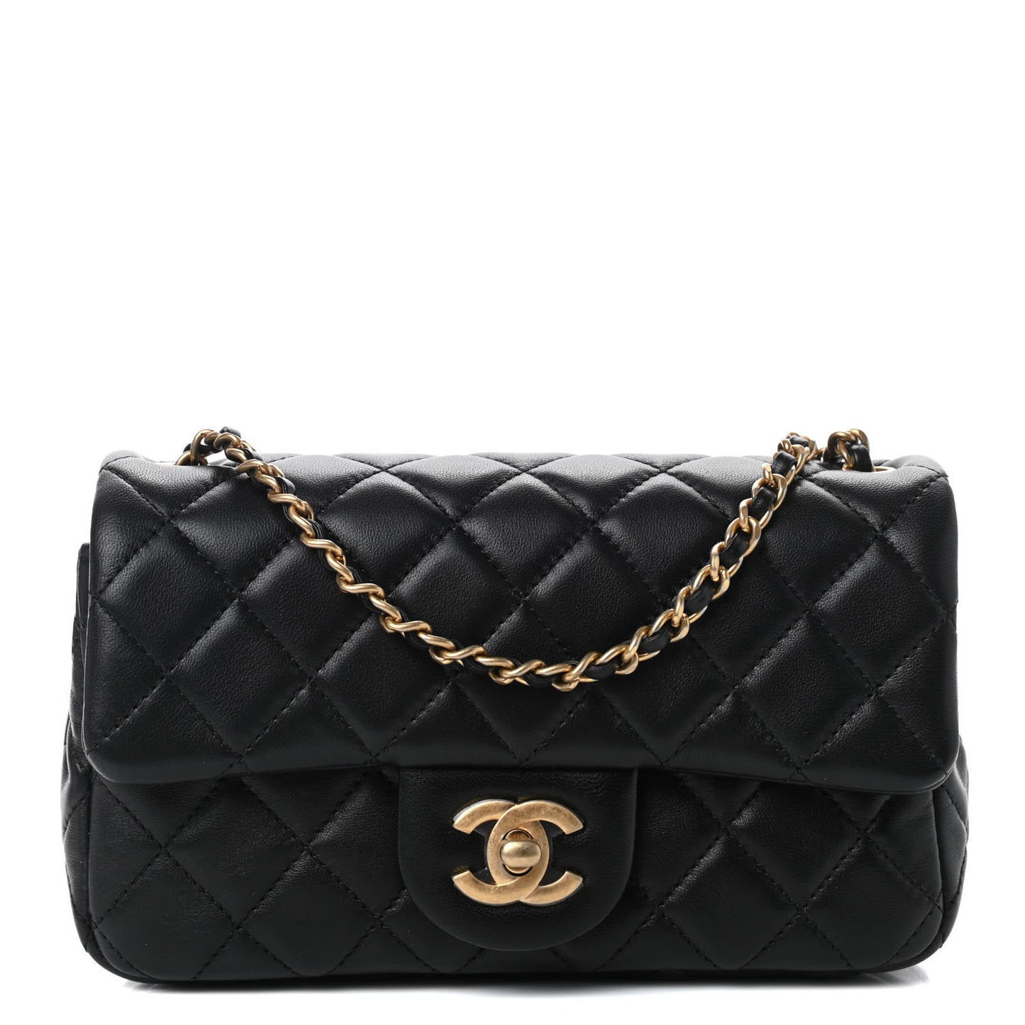 Lambskin Quilted Mini Rectangular Pearl Crush Flap Black