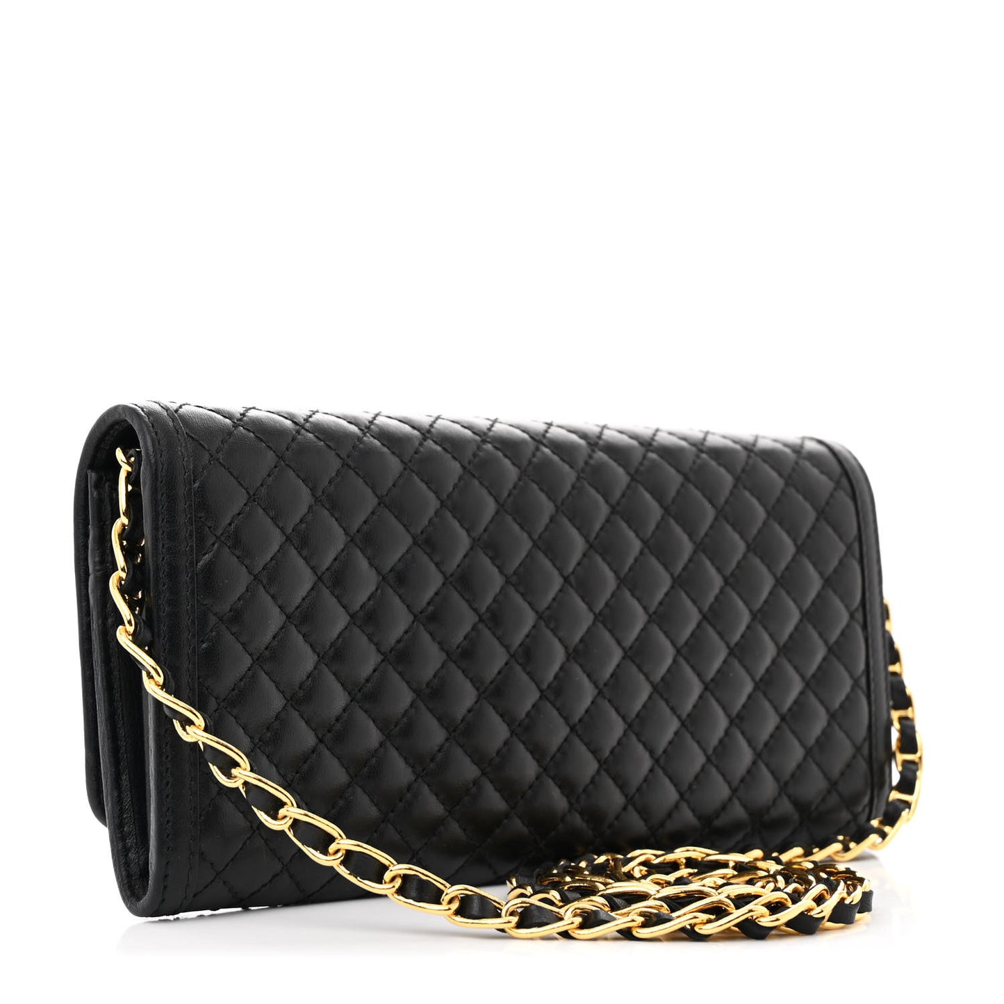 Soft Calfskin Quilted Chain Wallet Black