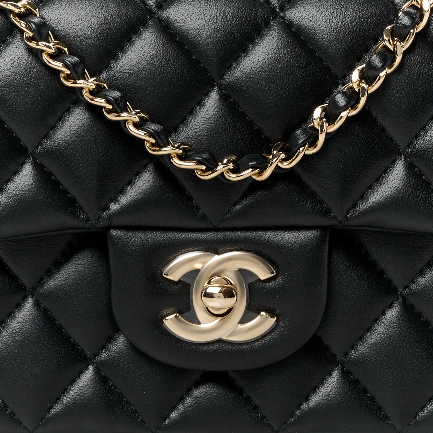 Lambskin Quilted Mini Top Handle Rectangular Flap Black