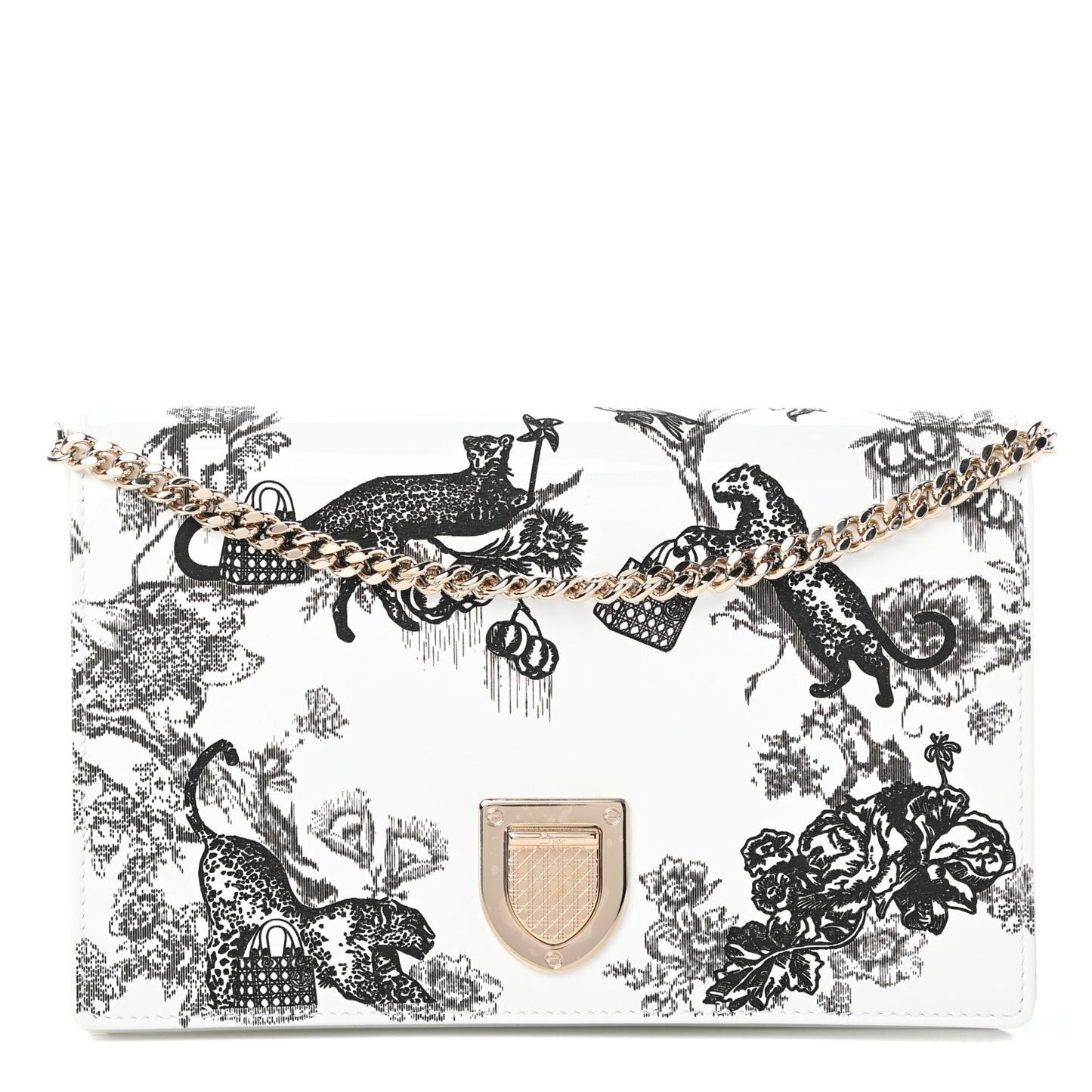 Patent Toile de Jouy Diorama Wallet On Chain Pouch White