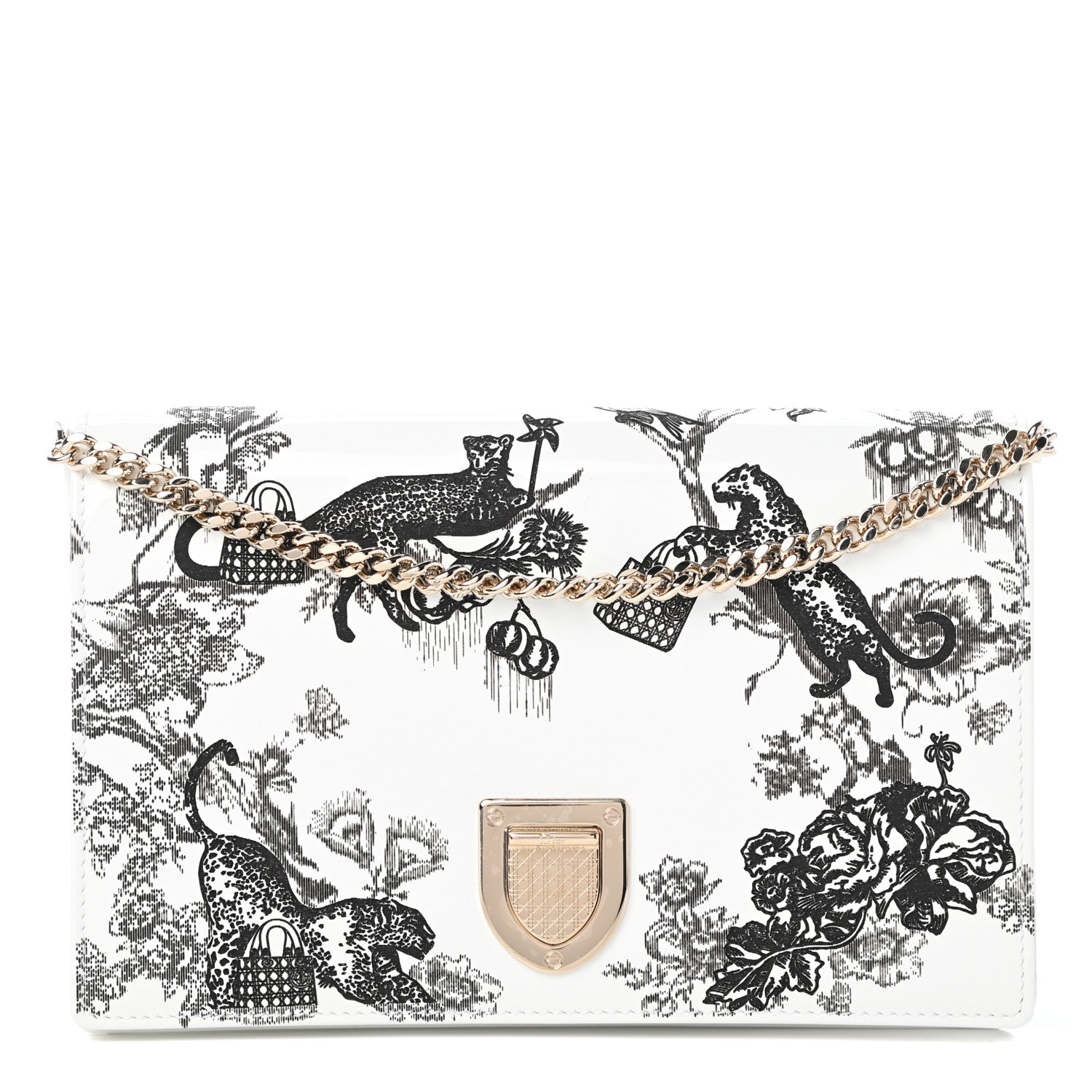 Christian Dior Patent Toile de Jouy Diorama Wallet On Chain Pouch White 1 of 8