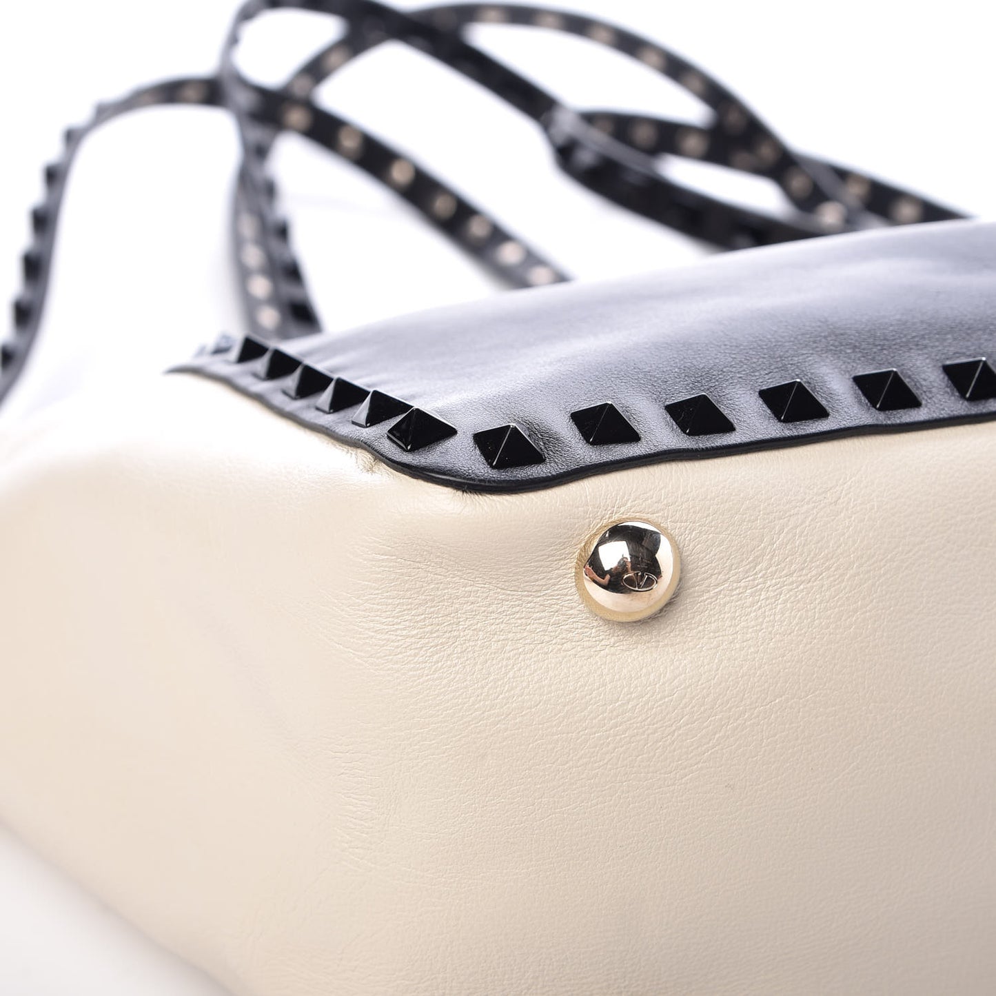 Vitello Monochrome Small Rockstud Tote Black Light Ivory