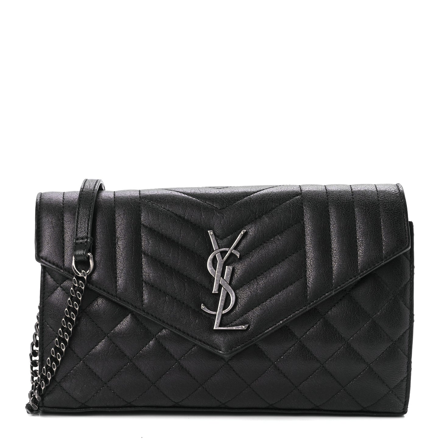 Sheepskin Tri-Quilt Monogram Envelope Chain Wallet Black