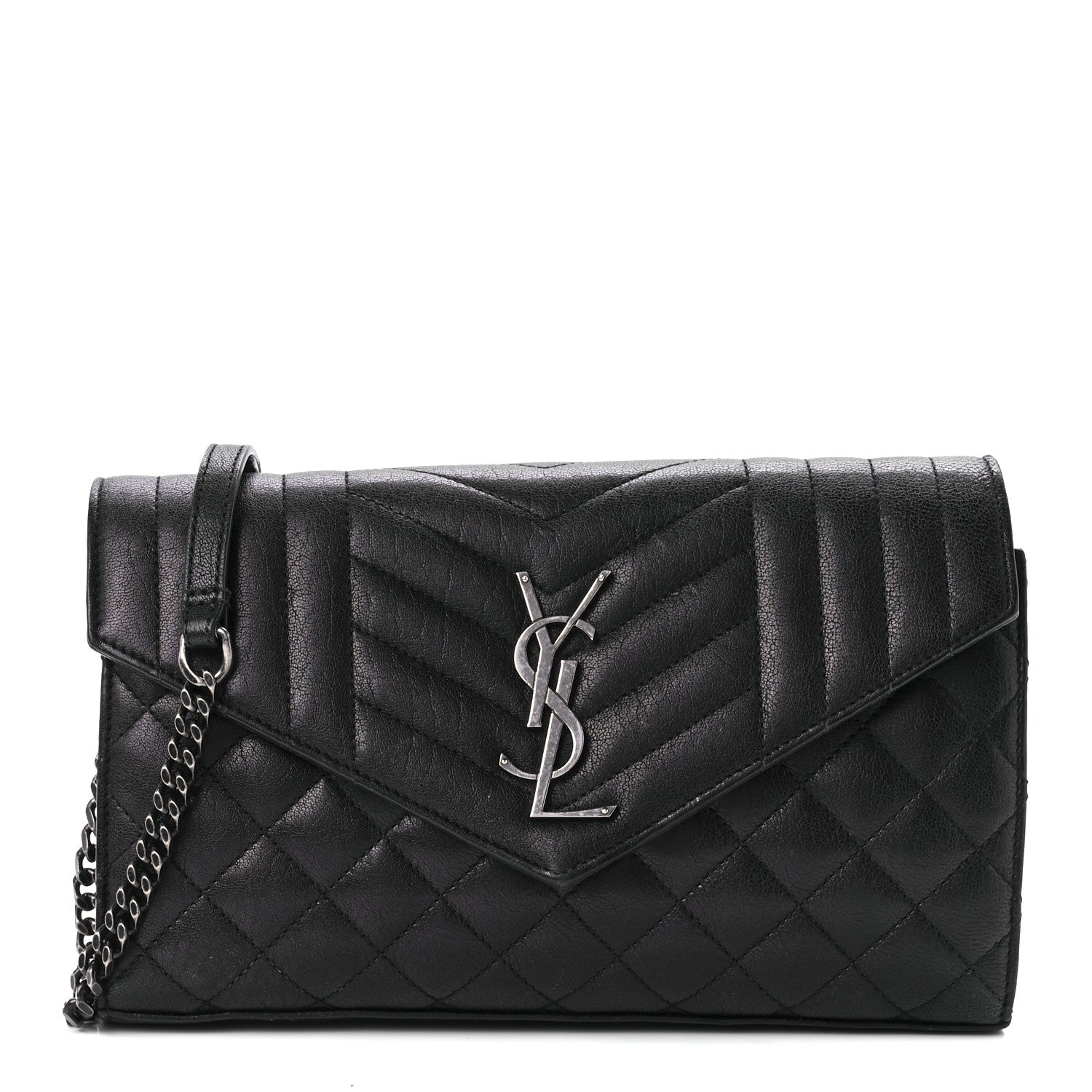 Saint Laurent Sheepskin Tri-Quilt Monogram Envelope Chain Wallet Black 1 of 8