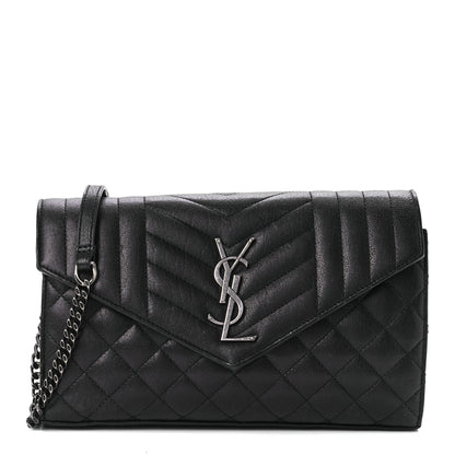Saint Laurent Sheepskin Tri-Quilt Monogram Envelope Chain Wallet Black 1 of 8
