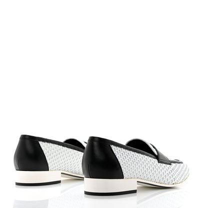 Chanel Lambskin Calfskin Braided Mens Mocassin Loafers 44 White Black 4 of 10