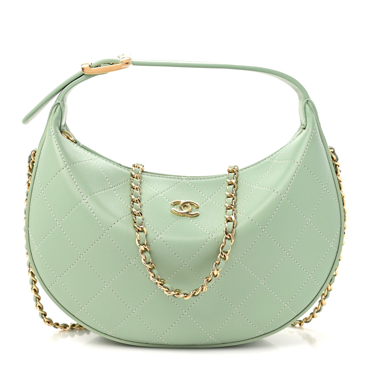 Chanel Lambskin Quilted Hobo Clutch With Chain Light Green 1 of 10