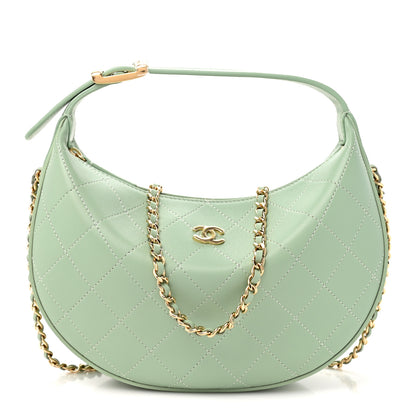 Chanel Lambskin Quilted Hobo Clutch With Chain Light Green 1 of 10