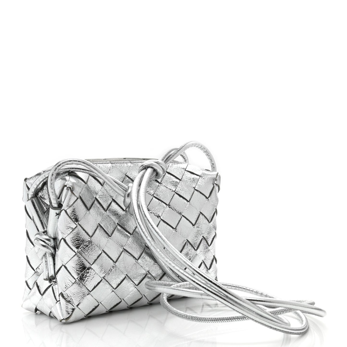 Metallic Nappa Intrecciato Mini Looping Crossbody Silver
