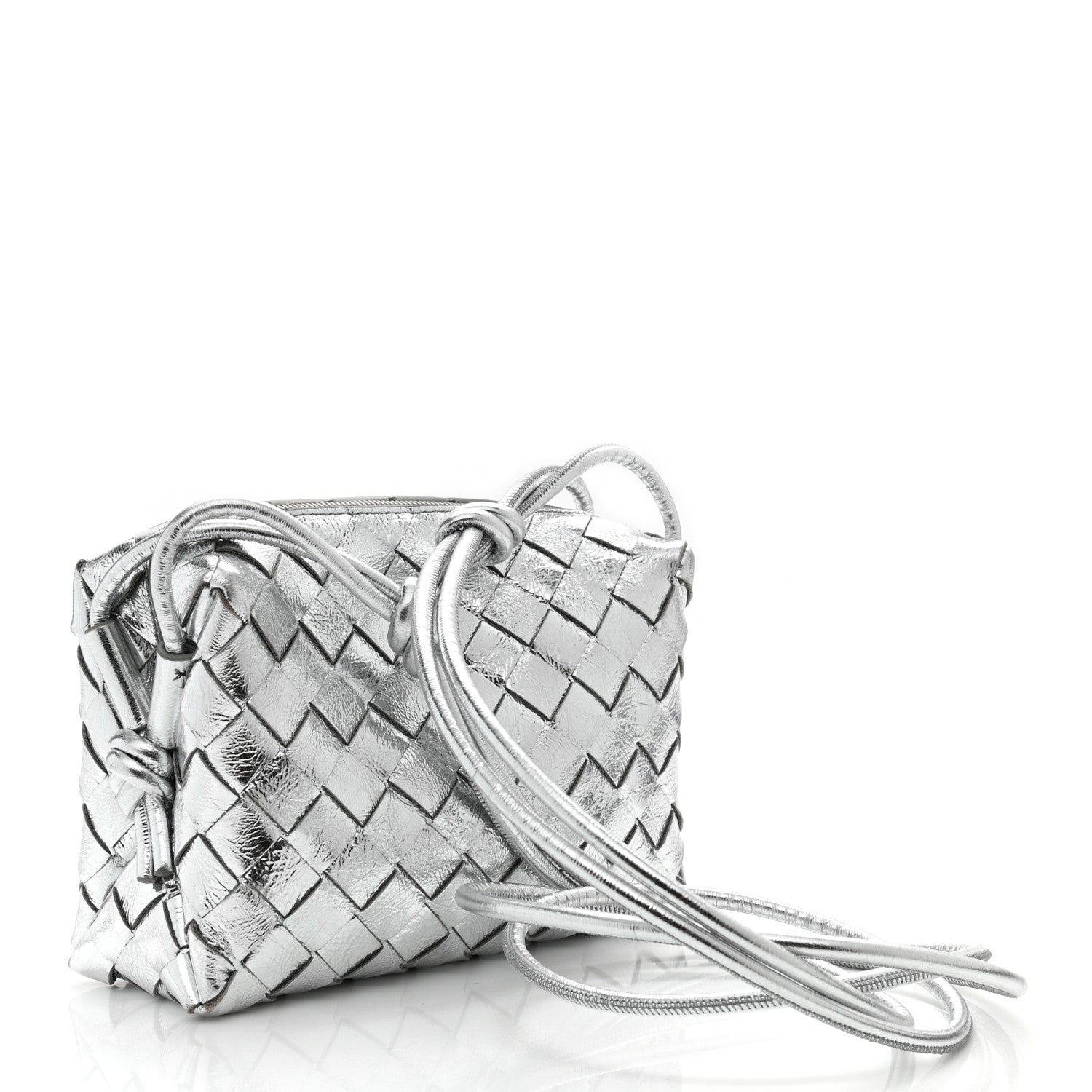 Bottega Veneta Metallic Nappa Intrecciato Mini Looping Crossbody Silver 3 of 10