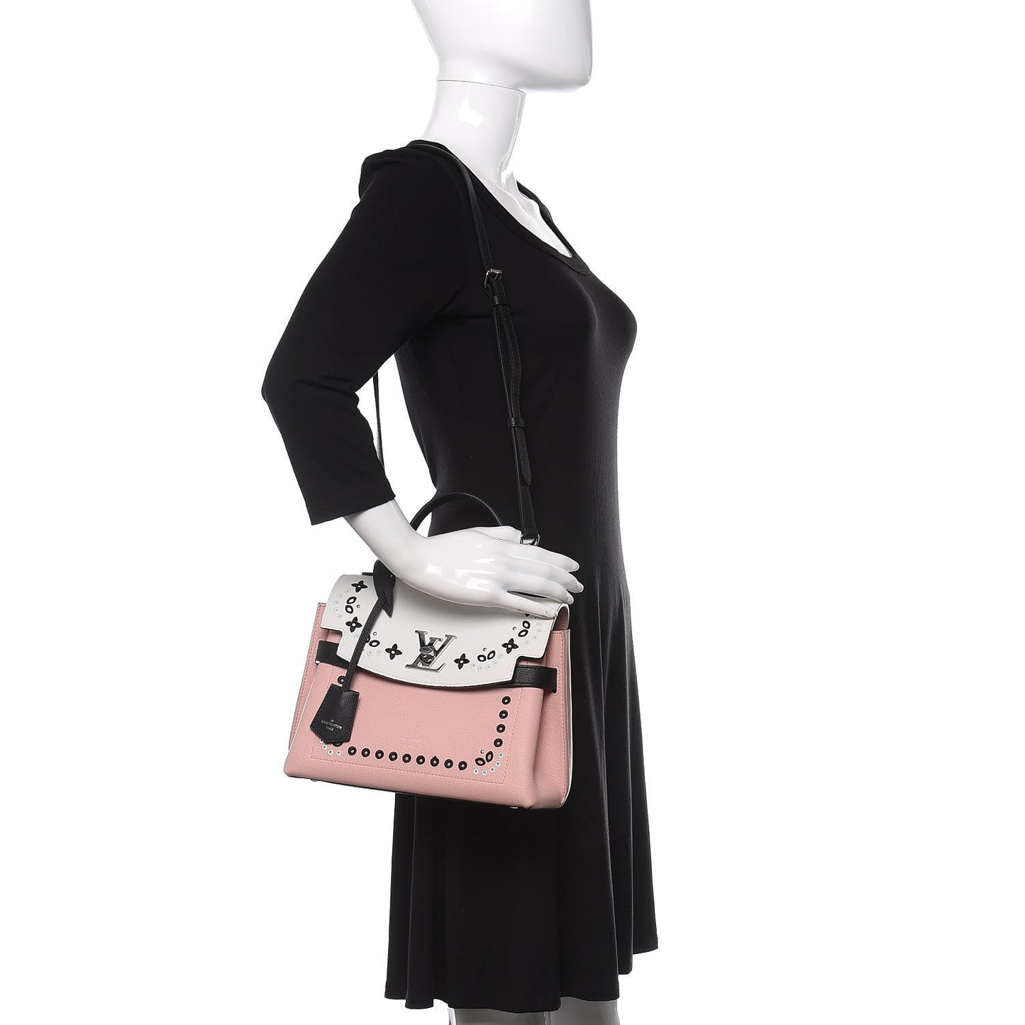 Soft Calfskin Embroidered Lockme Ever BB Rose Pink Snow White Black