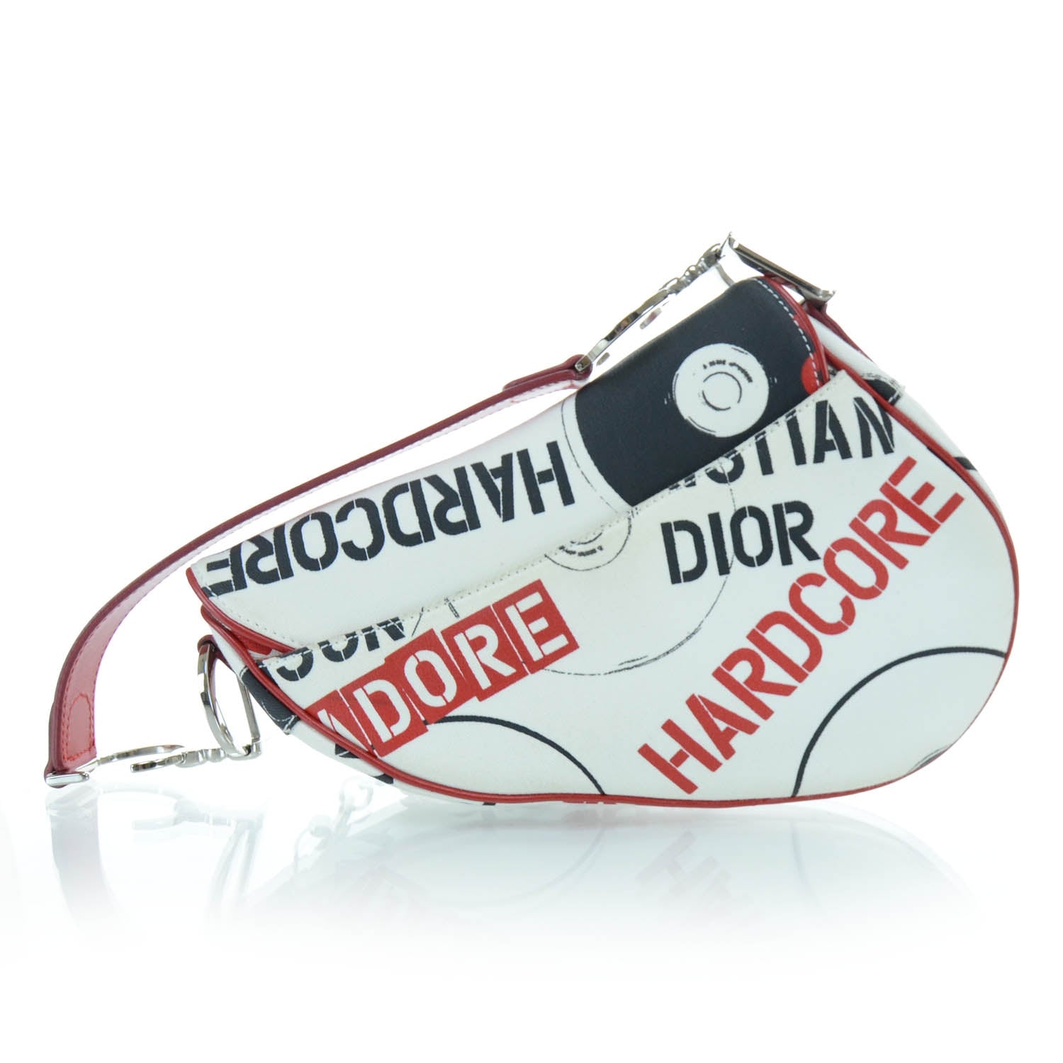 Christian Dior Hardcore Pierced Saddle Bag White Red Black 3 of 9
