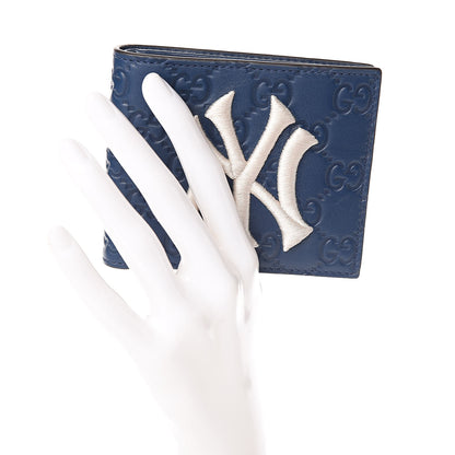 Gucci X MLB Guccissima Signature NY Yankees Embroidered Bi-Fold Wallet Royale Ivory 2 of 8