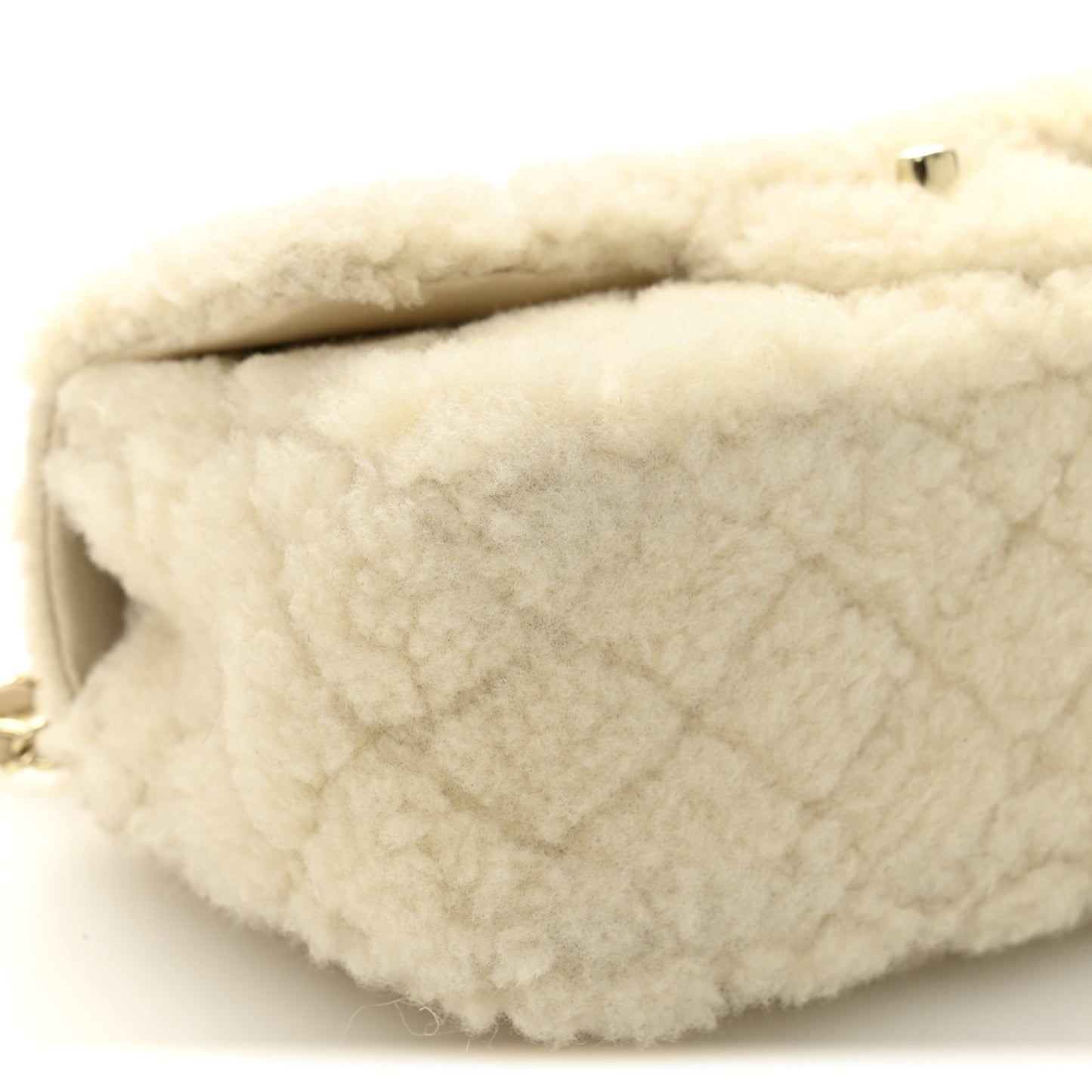 Shearling Quilted Mini Top Handle Rectangular Flap Ecru