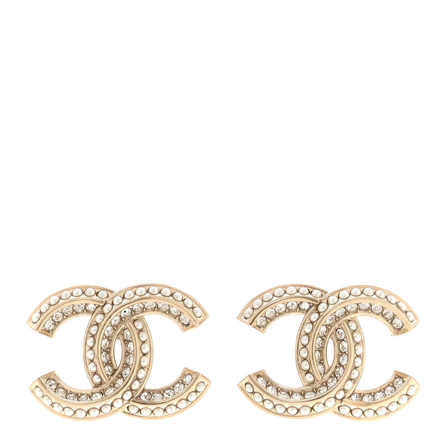 Crystal Pearl Chain Mania CC Earrings Gold