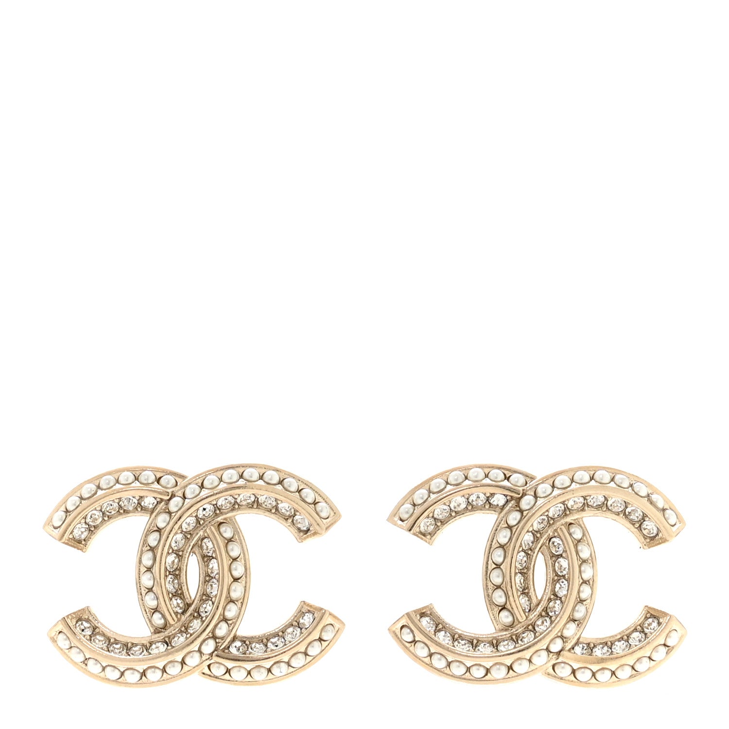 Chanel Crystal Pearl Chain Mania CC Earrings Gold 1 of 5