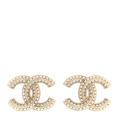Chanel Crystal Pearl Chain Mania CC Earrings Gold 1 of 5