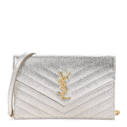 Saint Laurent Metallic Grain De Poudre Matelasse Chevron Monogram Chain Wallet Gold 1 of 9