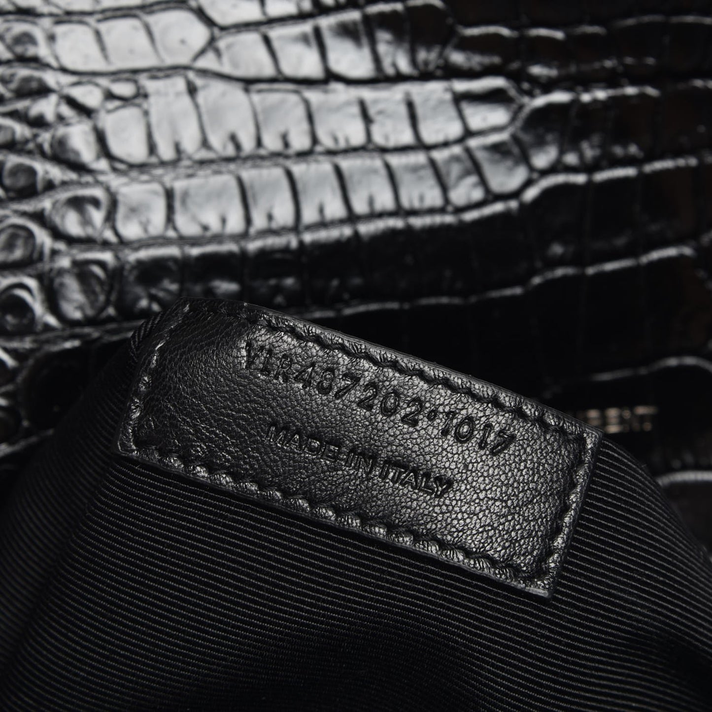 Calfskin Crocodile Embossed Monogram Large Satchel Black