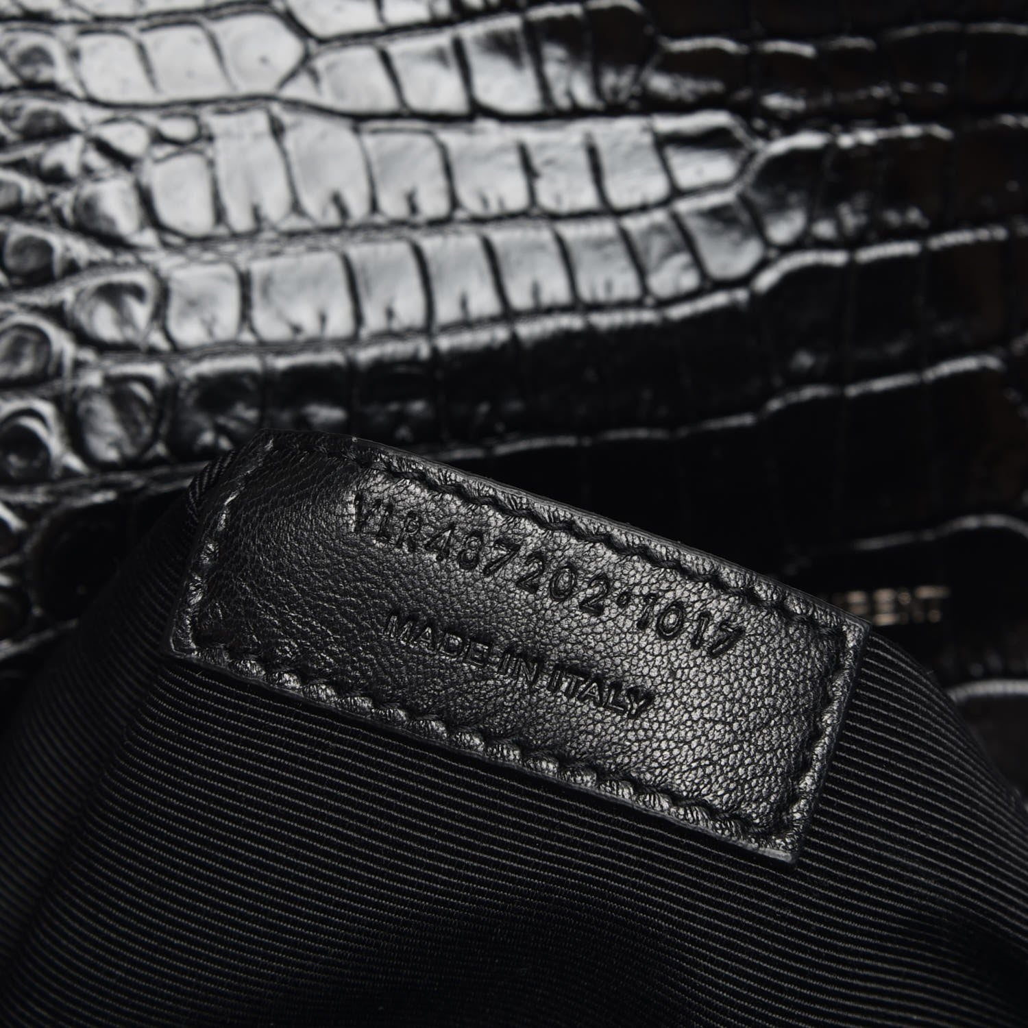 Saint Laurent Calfskin Crocodile Embossed Monogram Large Satchel Black 7 of 7