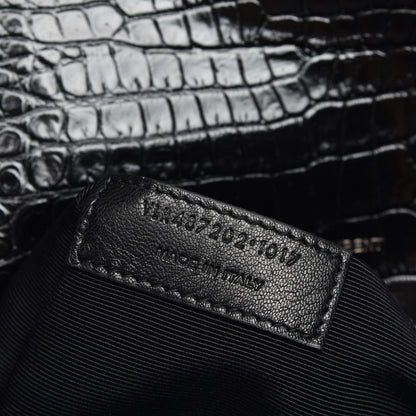 Saint Laurent Calfskin Crocodile Embossed Monogram Large Satchel Black 7 of 7