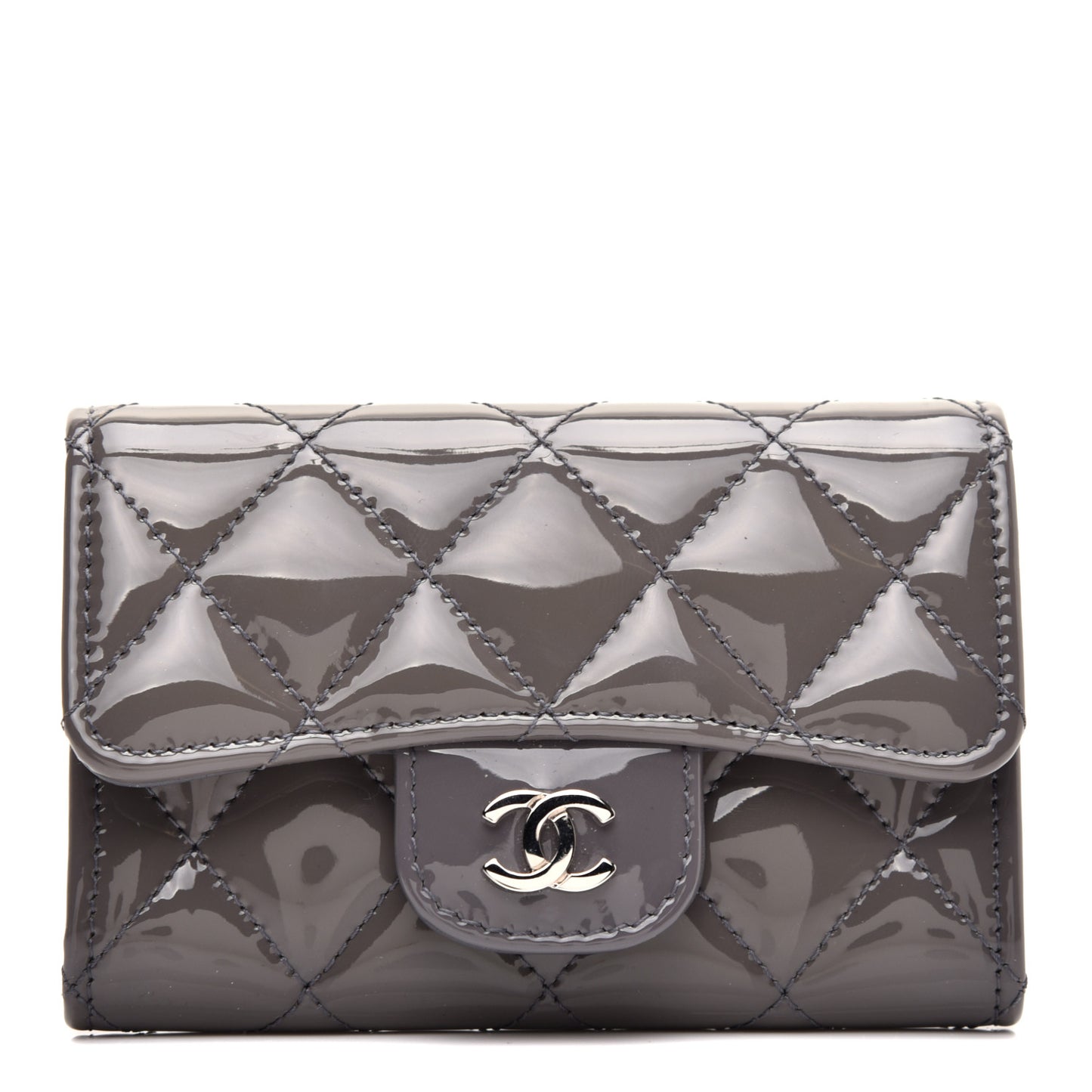 Patent Quilted Flap Card Holder Dark Grey