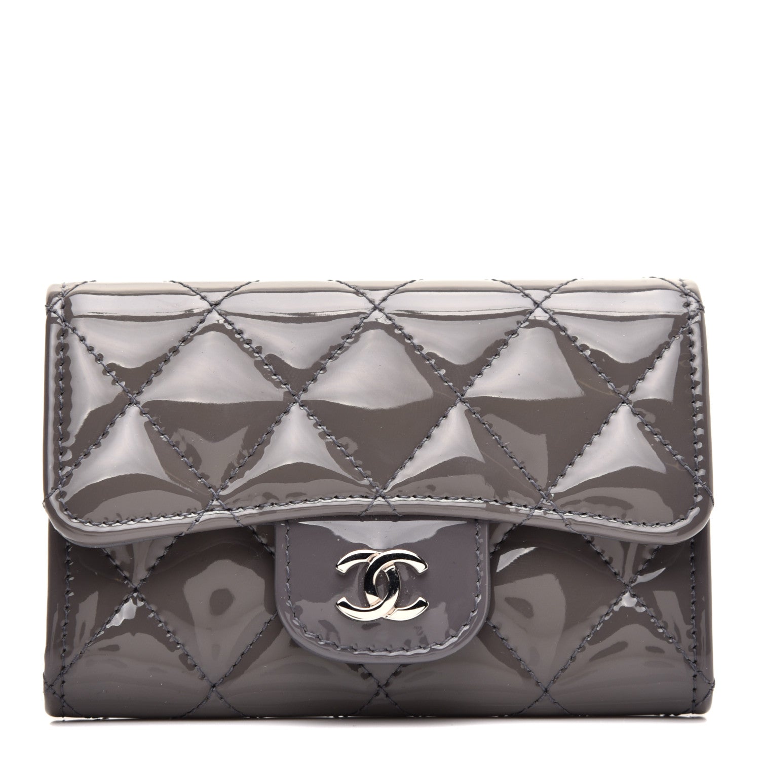 Chanel Patent Quilted Flap Card Holder Dark Grey 1 of 8