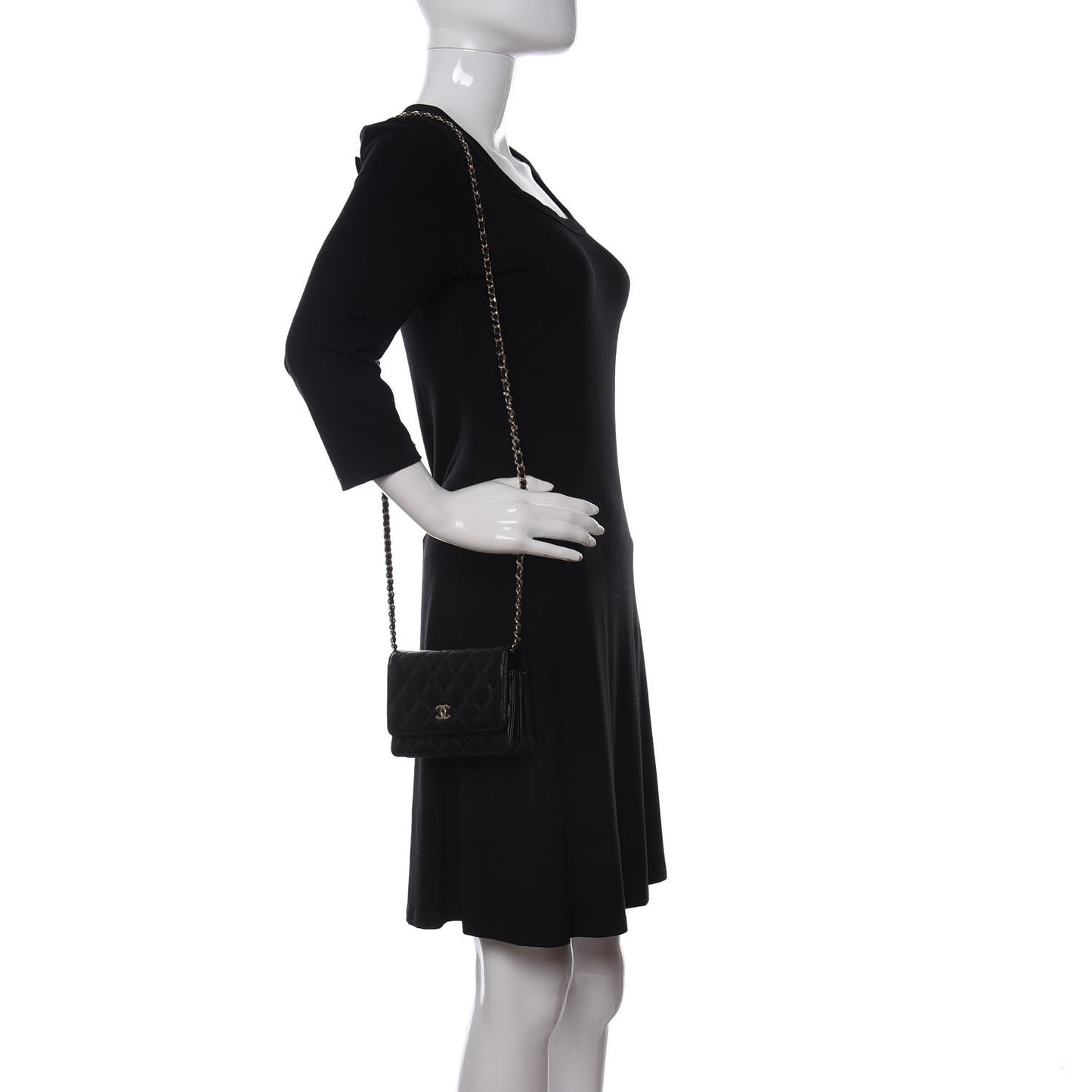 Lambskin Quilted Mini Camellia Bow Wallet On Chain WOC Black