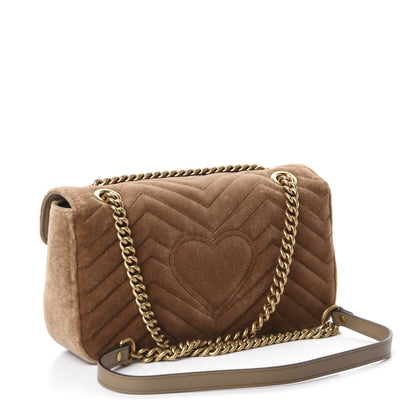 Gucci Velvet Matelasse Small GG Marmont Shoulder Bag Taupe 3 of 10
