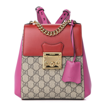 Gucci GG Supreme Monogram Calfskin Padlock Backpack Beige Hibiscus Red New Rosette 1 of 13