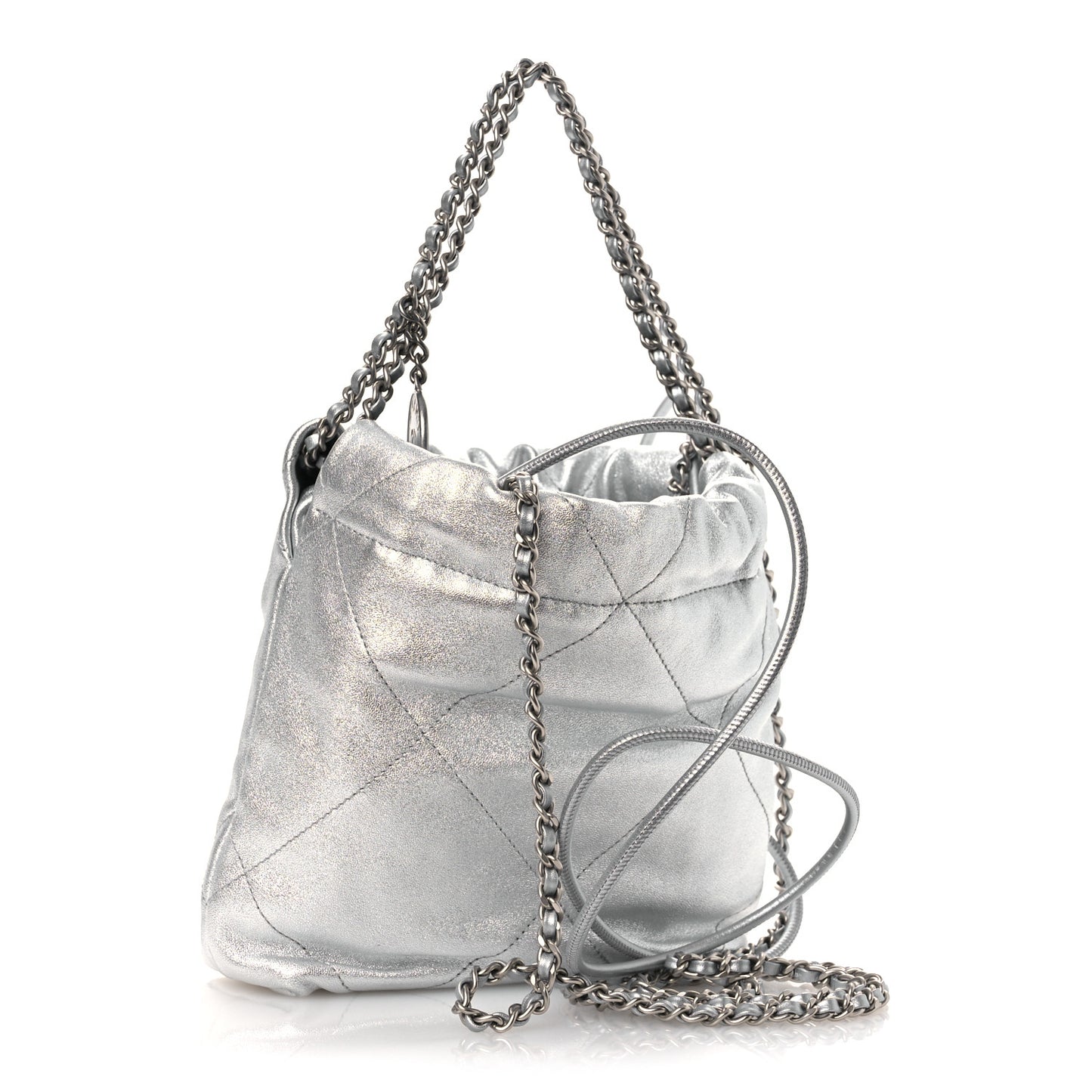 Metallic Lambskin Quilted Mini Chanel 22 Silvery