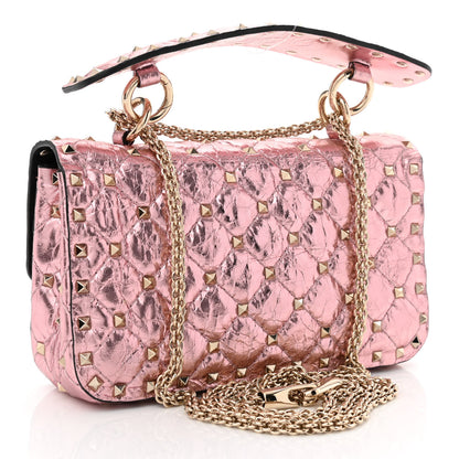 Valentino Garavani Metallic Wrinkled Lambskin Small Rockstud Spike Shoulder Bag Lipstick 3 of 11