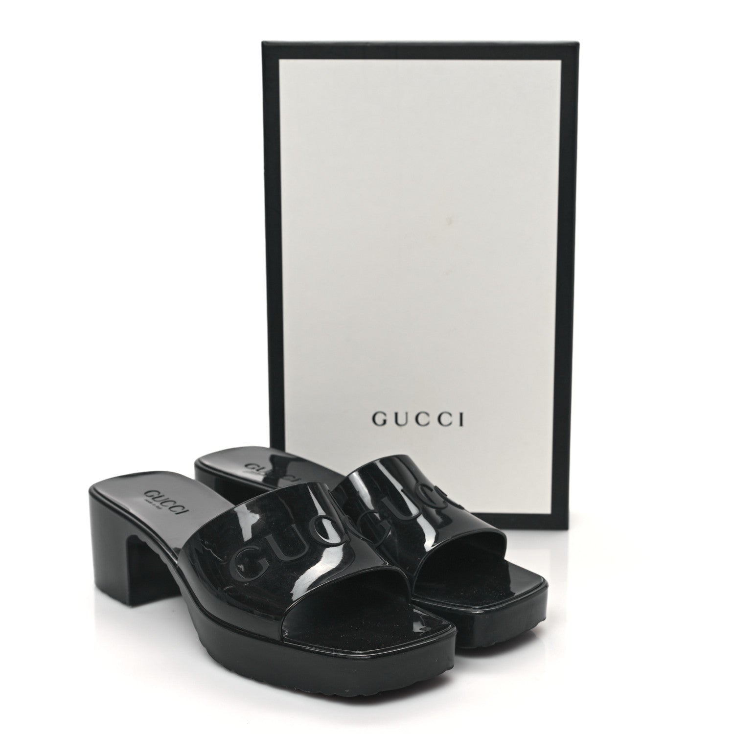 Gucci Rubber Gucci Logo Womens Platform 20/60mm Slide Sandals 40 Black 11 of 11