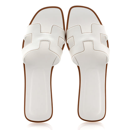 Hermes Box Calfskin Oran Sandals 38.5 White 2 of 10