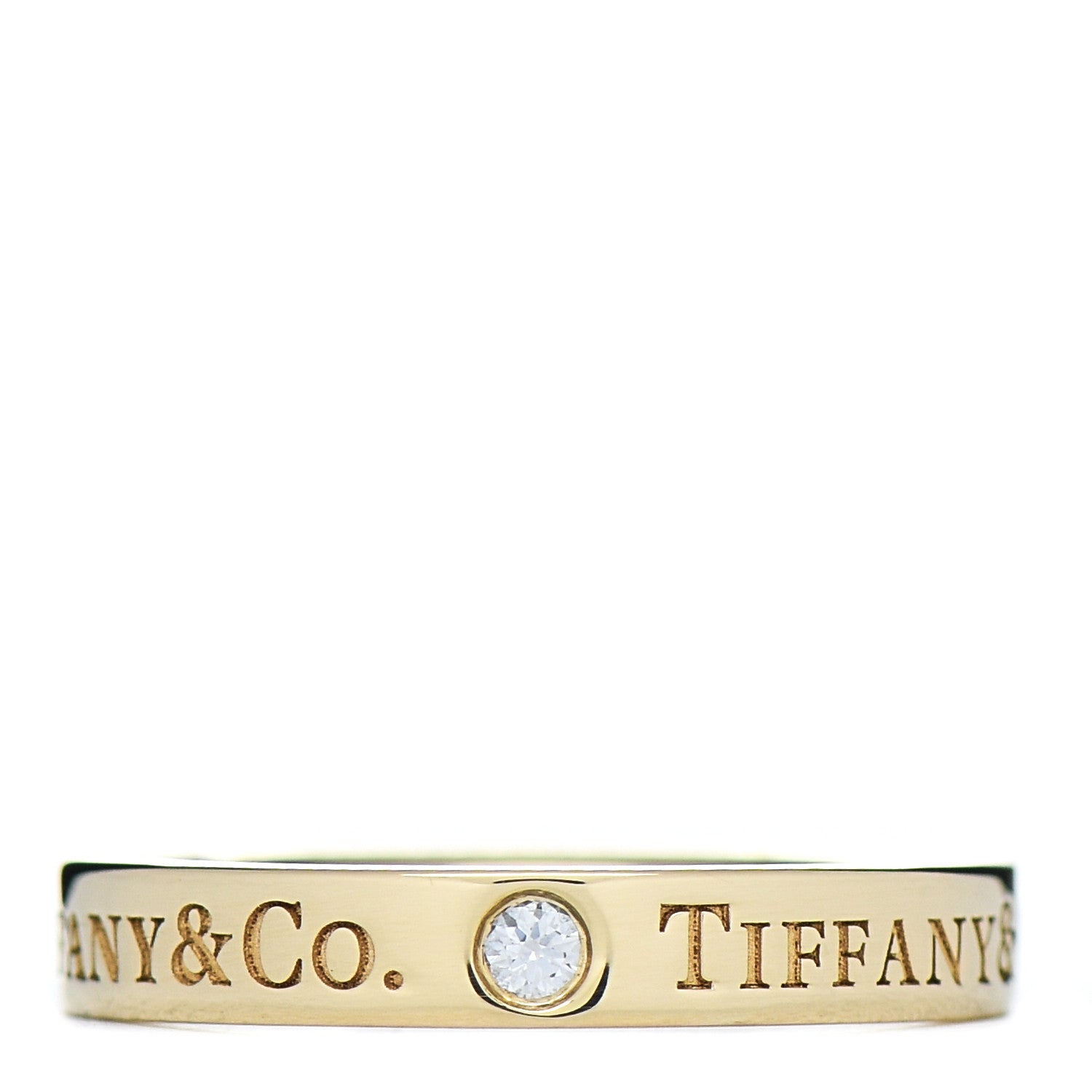 Tiffany 18K Yellow Gold Diamond Logo Band Ring 46 3.75 3 of 4