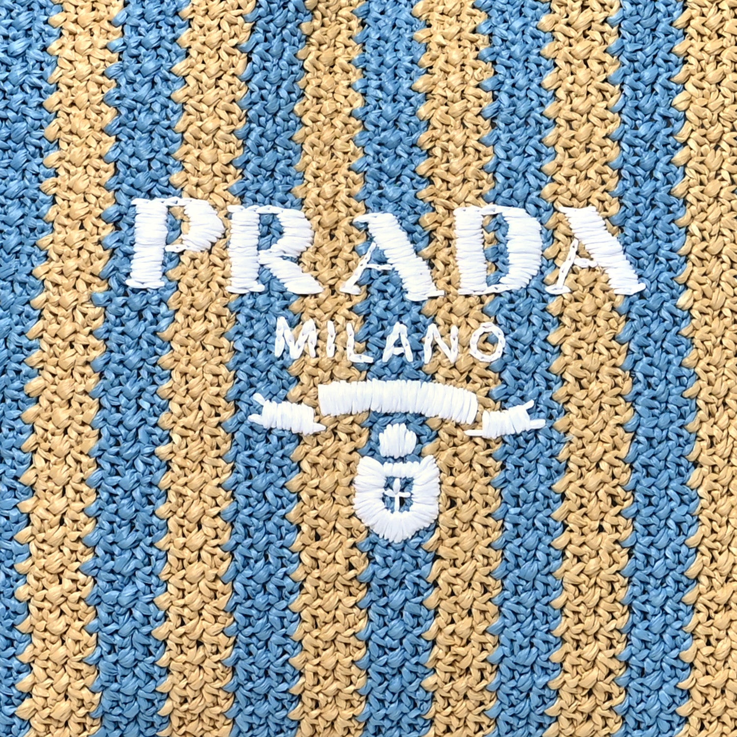 Prada Yarn Raffia Effect Crochet Striped Large Logo Tote Naturale Celeste 6 of 8
