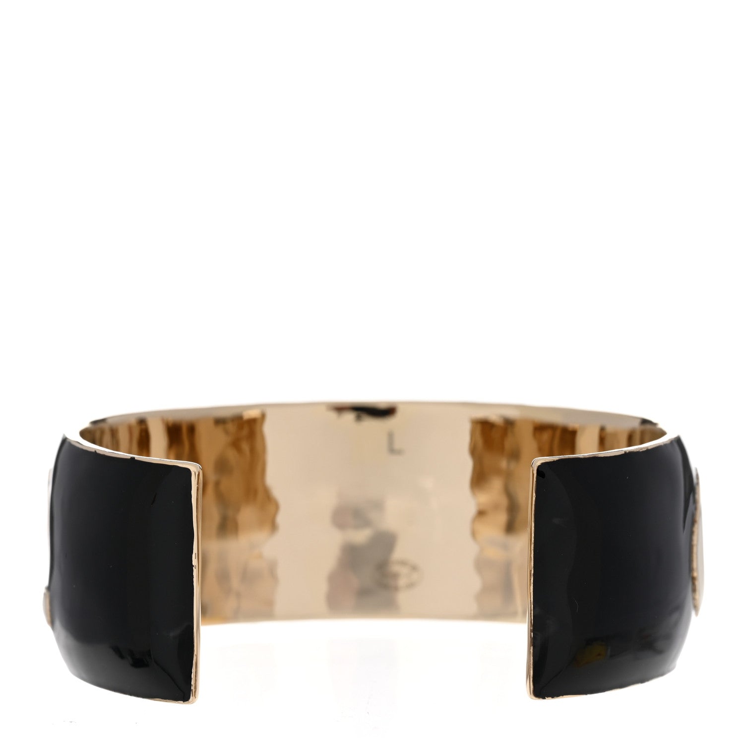 Chanel Metal Enamel Wide Chanel Logo Cuff Bracelet L Black White 3 of 5