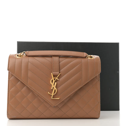 Saint Laurent Grain De Poudre Textured Mixed Matelasse Medium Triquilt Monogram Satchel Dark Cork 15 of 15