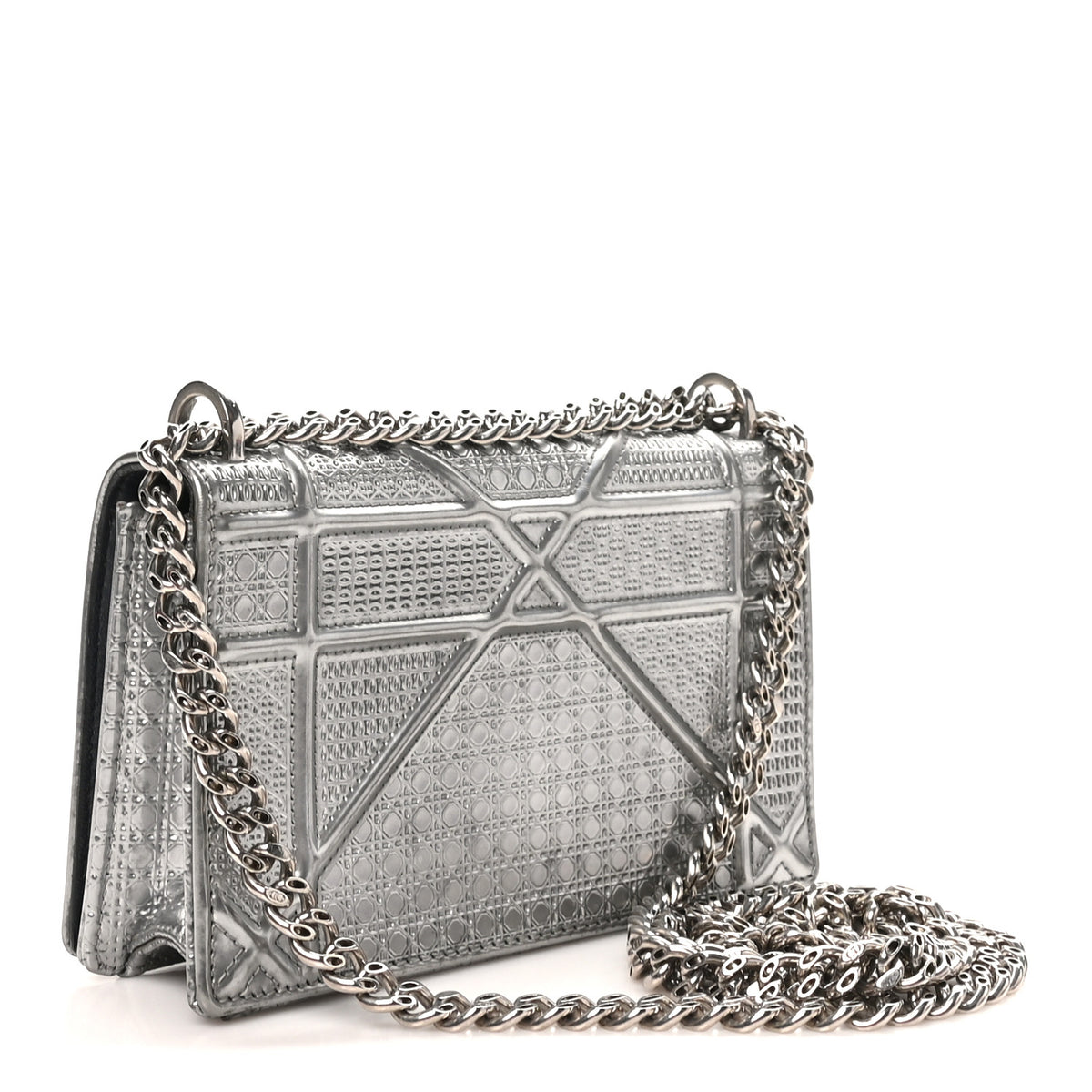 Christian Dior Metallic Patent Micro-Cannage Baby Diorama Flap Bag Silver 3 of 9