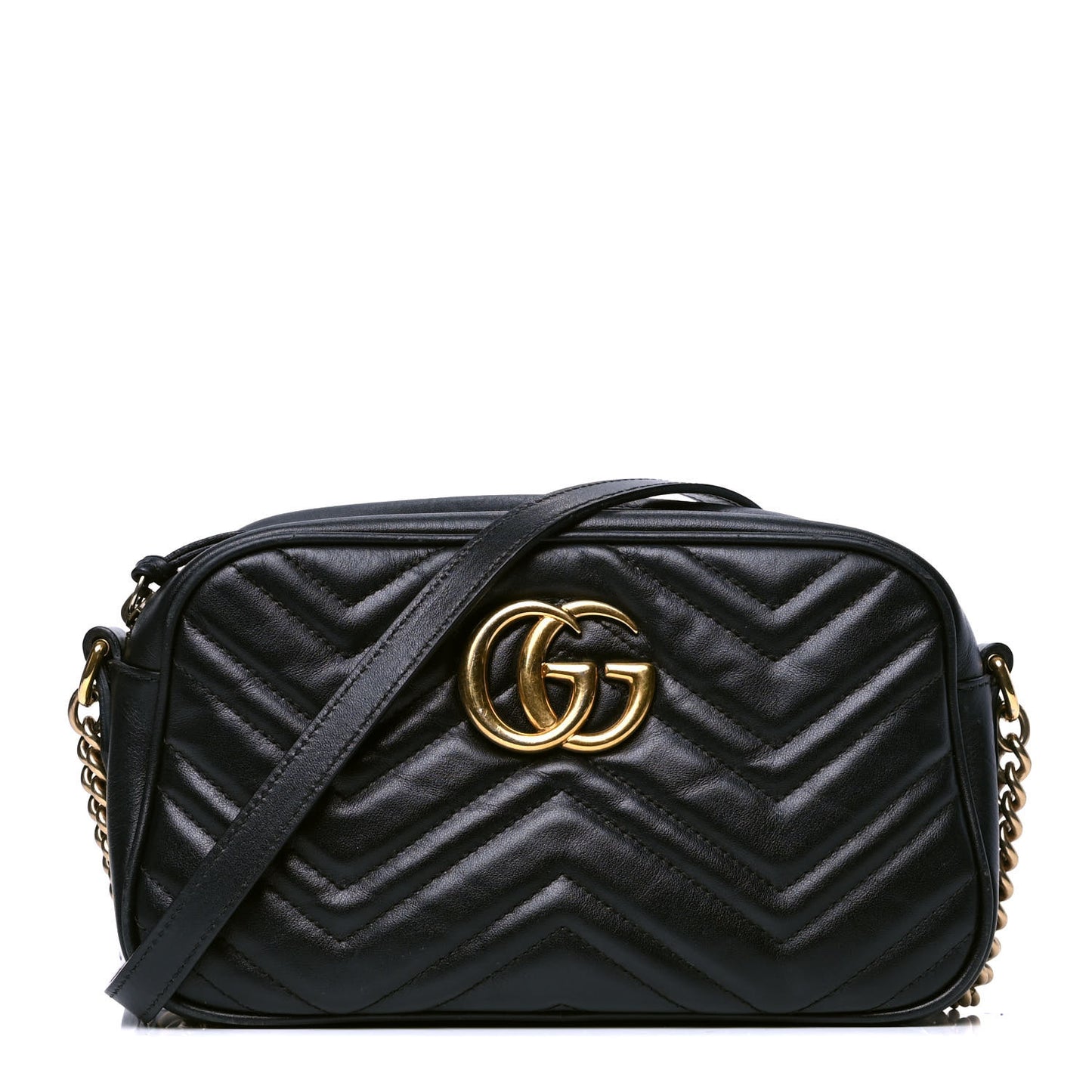 Calfskin Matelasse Small GG Marmont Chain Shoulder Bag Black