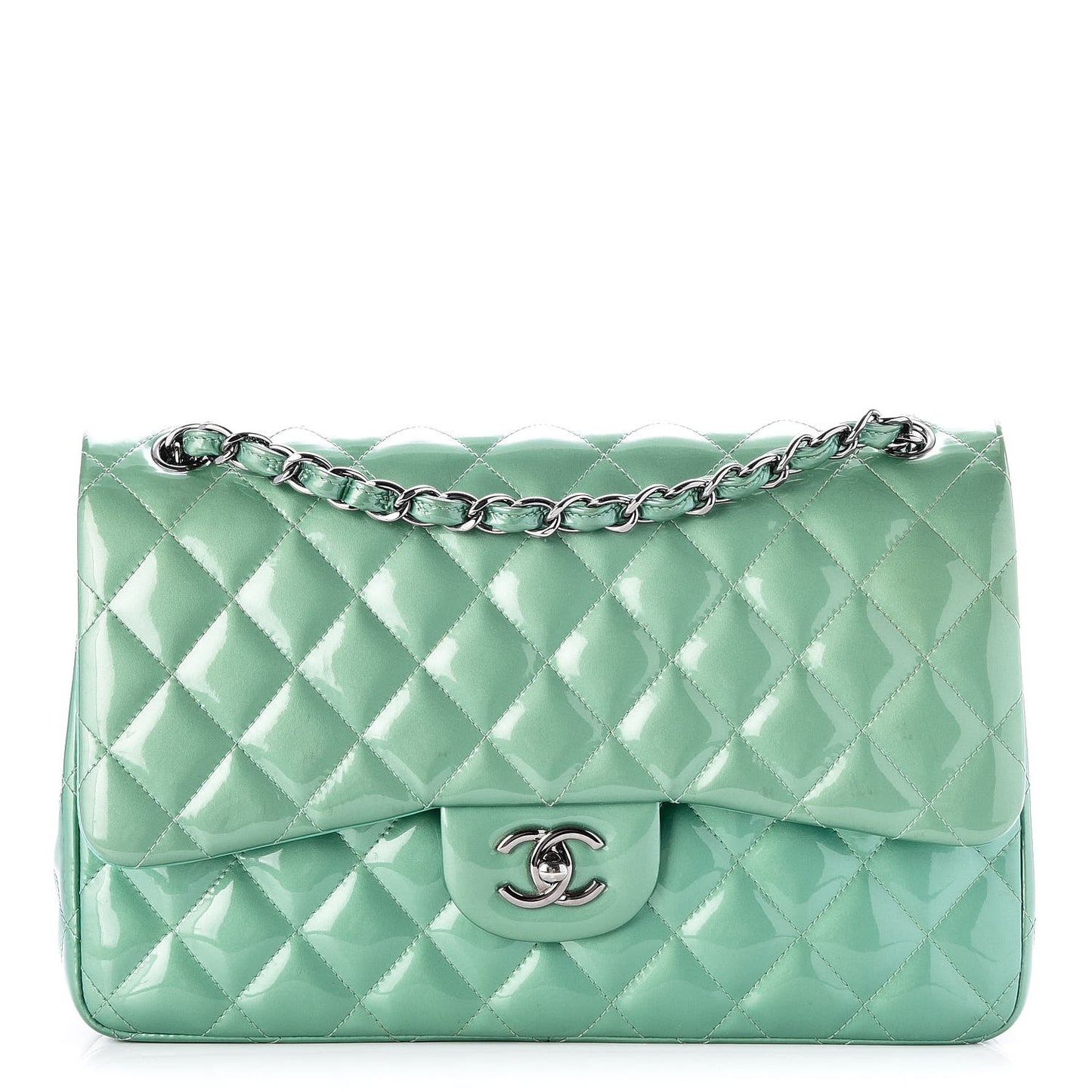 Patent Quilted Jumbo Double Flap Green