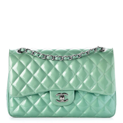 Chanel Patent Quilted Jumbo Double Flap Green 1 of 11