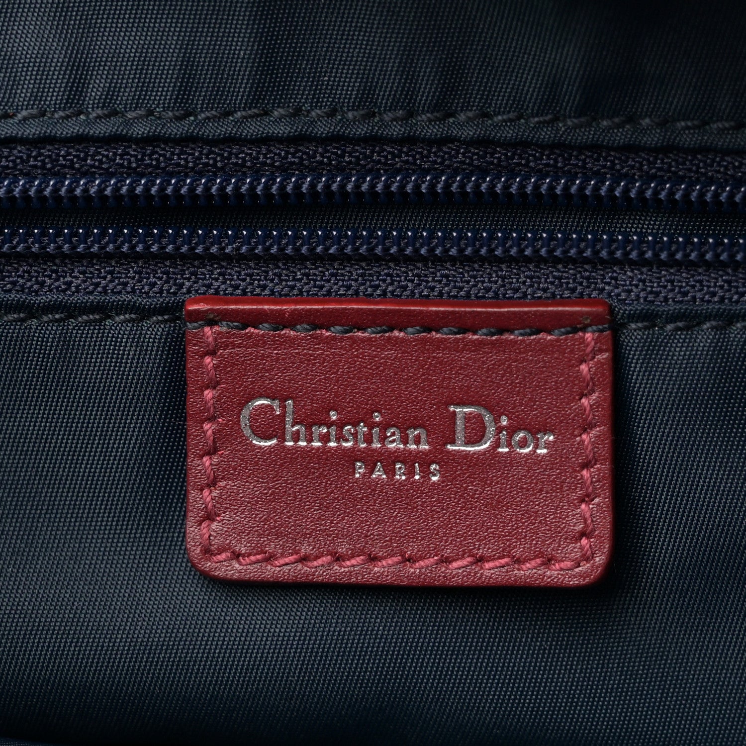 Christian Dior Denim Calfskin Monogram Tote Navy Blue Red 6 of 11