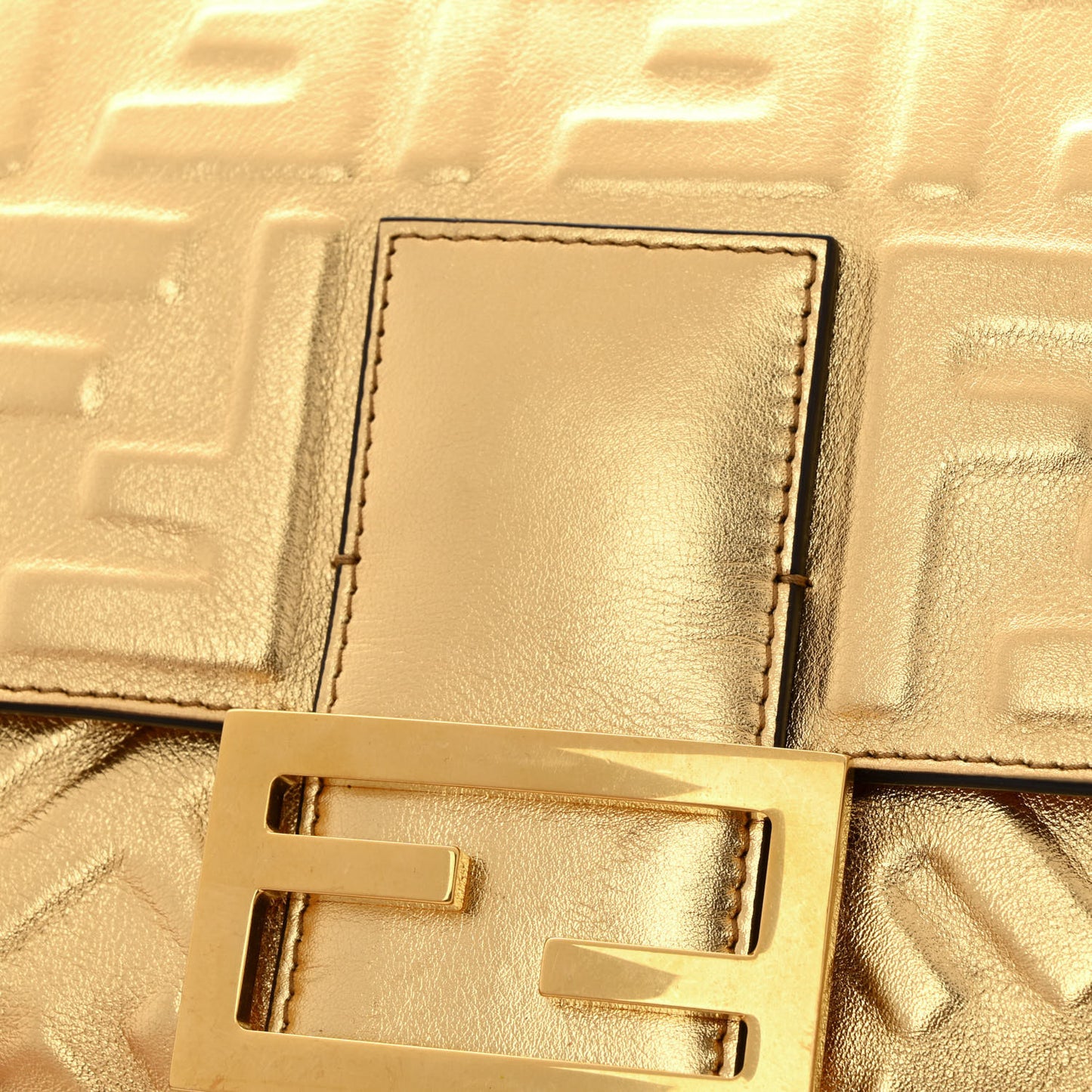 Vitello Catalan Mirror FF 1974 Embossed Large Baguette Gold