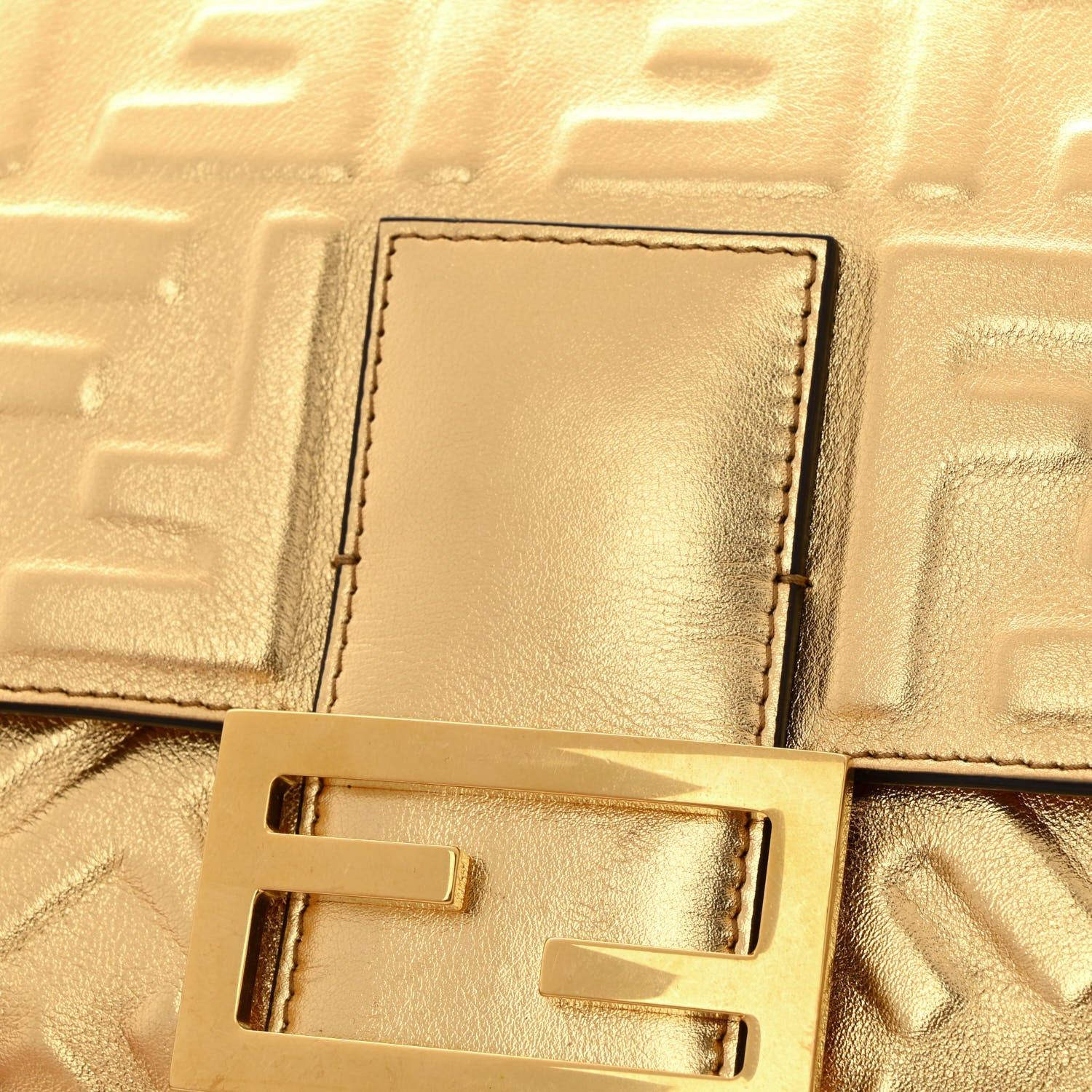 Fendi Vitello Catalan Mirror FF 1974 Embossed Large Baguette Gold 11 of 12