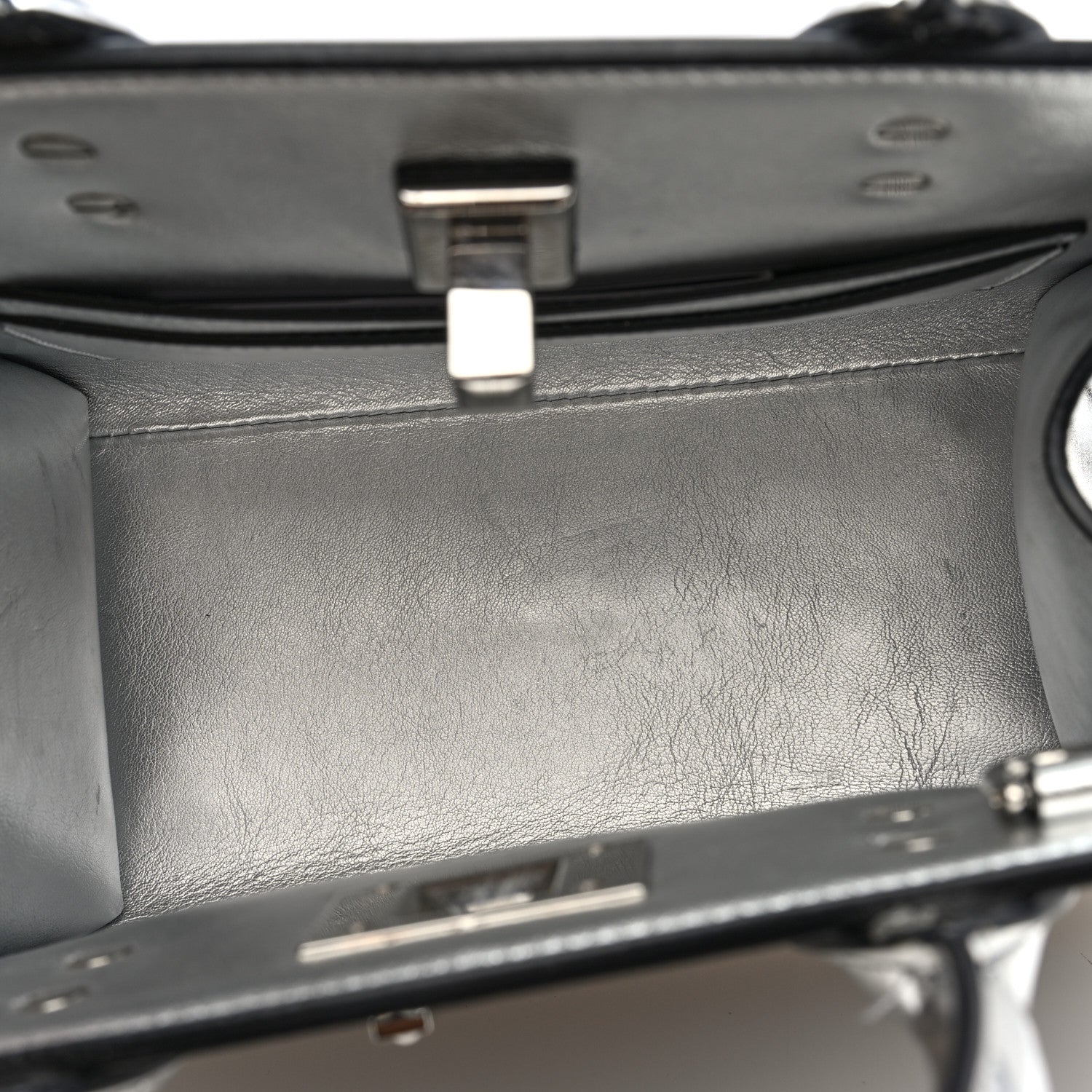 Salvatore Ferragamo Metallic Calfskin Small The Studio Box Bag Argento 5 of 9